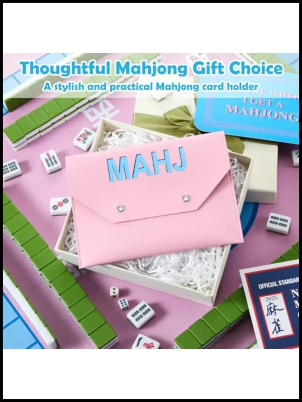 Mahjong Card Holder Leather Magnetic Closure Storage Case